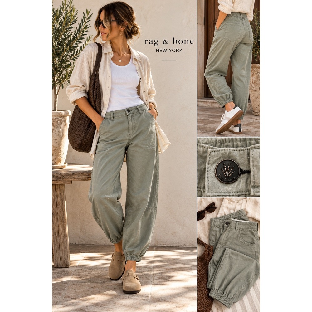 Rag & Bone Sage Green Barrel Jogger Pants Cotton Size 28 Utility